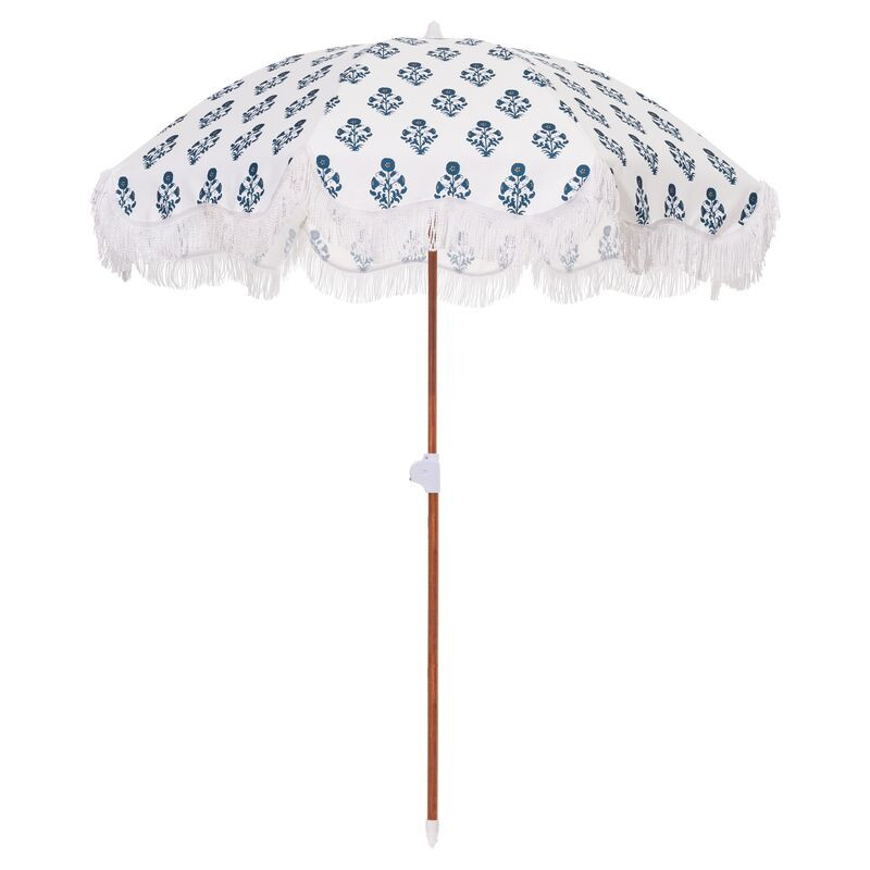 Luna Holiday Beach Umbrella, Blue/White | One Kings Lane