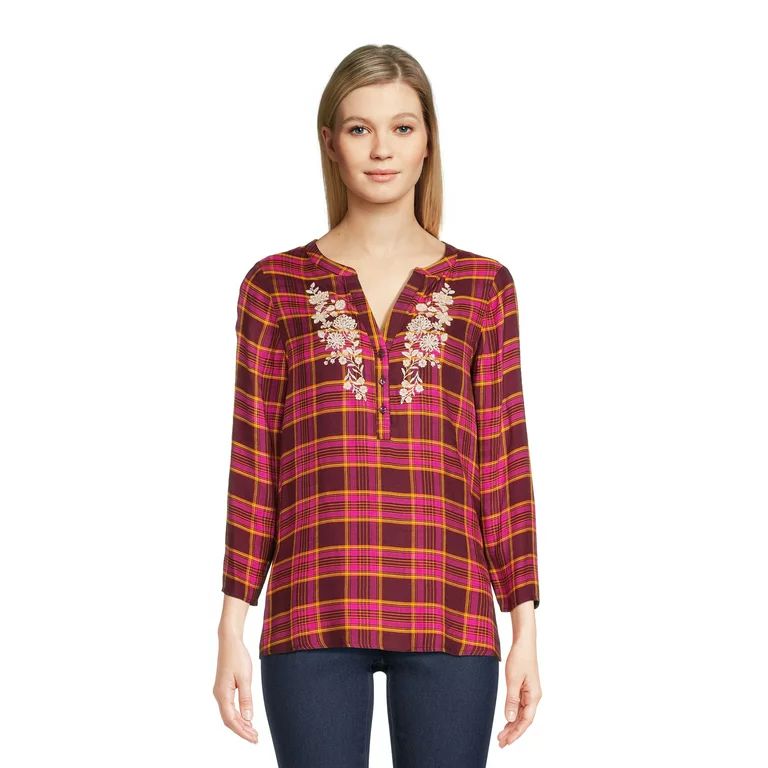 The Pioneer Woman Embroidered Placket Tunic Top, Women's, Sizes XS-3X | Walmart (US)