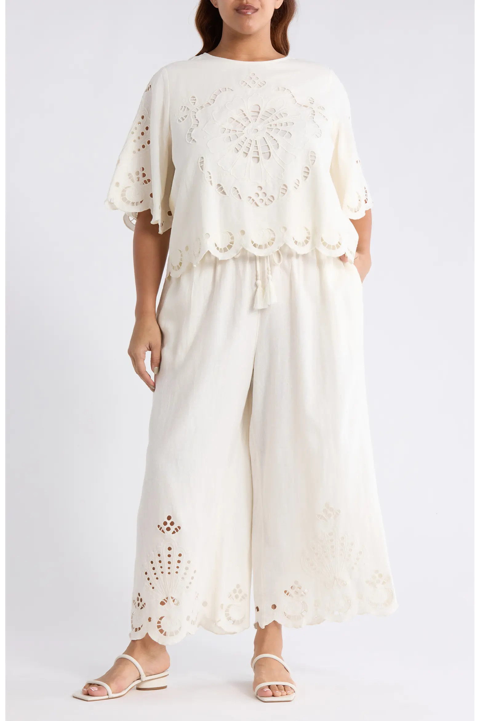Cutwork Hem Linen Blend Pants (Women) | Nordstrom | Nordstrom