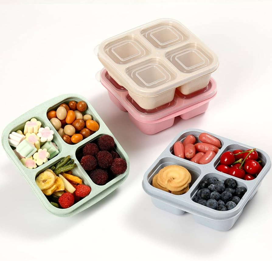 4 Pack Meal Prep Containers, 4 Compartment Bento Snack Boxes, Reusable Divided Lunch Box Containe... | Amazon (US)