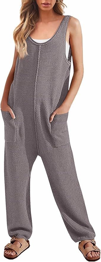 LILLUSORY Knit Jumpsuit Women‘s Sleeveless One Piece Jumpsuits with Pockets | Amazon (US)