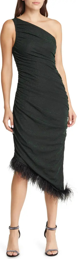 Saylor Hilaria One-Shoulder Asymmetric Feather Trim Cocktail Dress | Nordstrom | Nordstrom