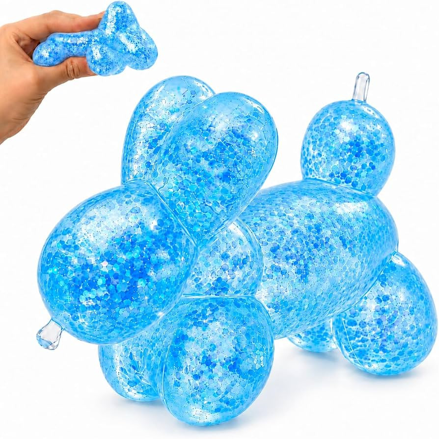 Balloon Dog Squishy Toy, Soft Glitter Animal Squeeze Toy, Cute Sensory Dog Squishys for Desk Trav... | Amazon (US)