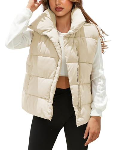 EsheSy Women's Puffer Vest Zip Up Sleeveless Lightweight Stand Collar Padded Gilet(White-M) | Amazon (US)