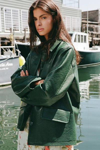 UO Sydney Faux Leather Oversized Dad Jacket | Urban Outfitters (US and RoW)