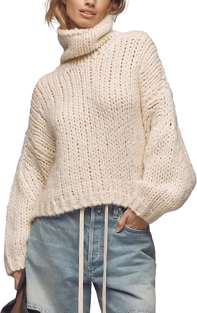Womens Chunky Turtleneck Sweater Long Sleeve Ribbed Knit Pullover Outerwear | Amazon (US)