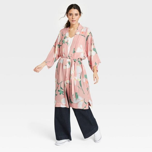 Women's Floral Print Duster - A New Day™ Blush | Target