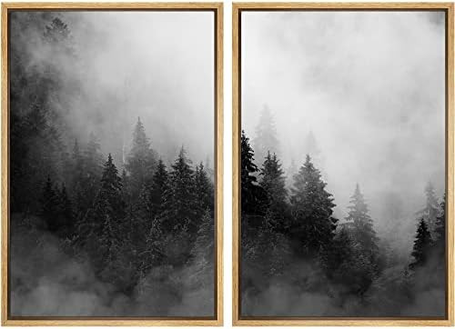 Ashbrook Framed Wall Art Print Set Fog Over Black and White Pine Tree Forest Nature Wilderness Photo | Amazon (US)