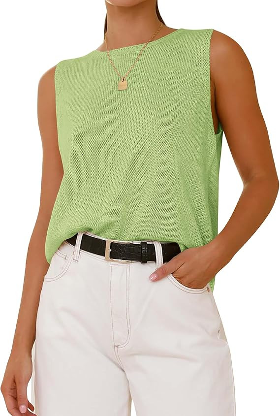 BTFBM Women's Sleeveless Sweater Vest 2026 Summer Crew Neck Ribbed Knit Lightweight Pullover Casu... | Amazon (US)