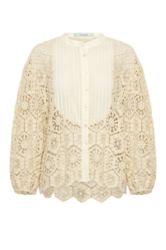 Lace Billow Sleeve Blouse in Natural | Bohemian Traders