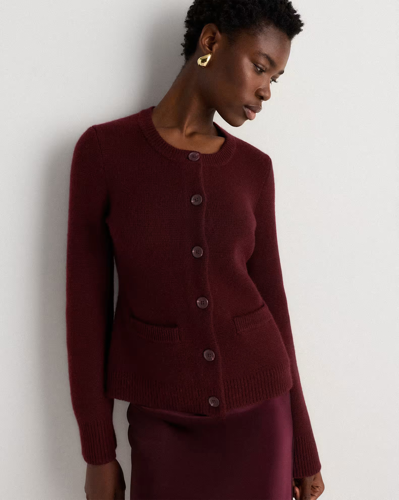 Mongolian Cashmere Structured Cardigan in Rich Burgundy | Quince