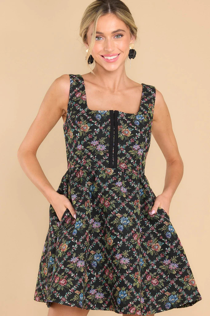 People Person Black Floral Print Dress | Red Dress 