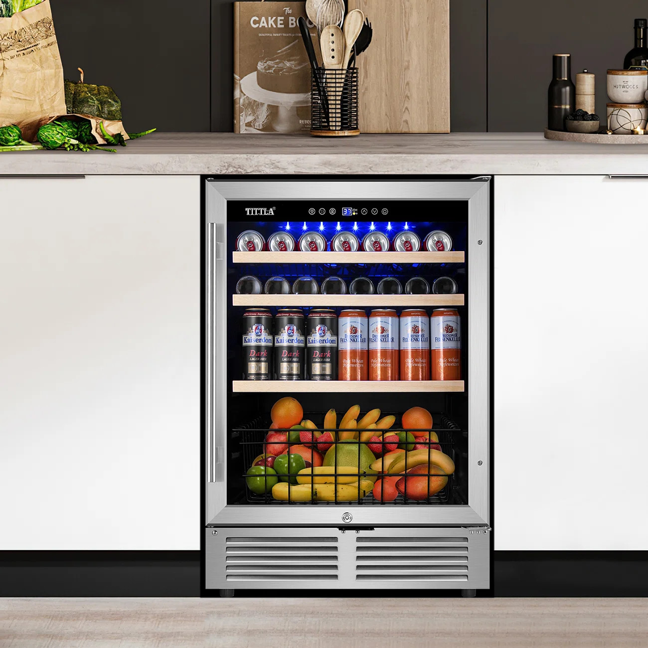24 in. Single Zone 220 Plus Cans Beverage Refrigerator in Silver with 2-Different Door Handle Bui... | Wayfair North America