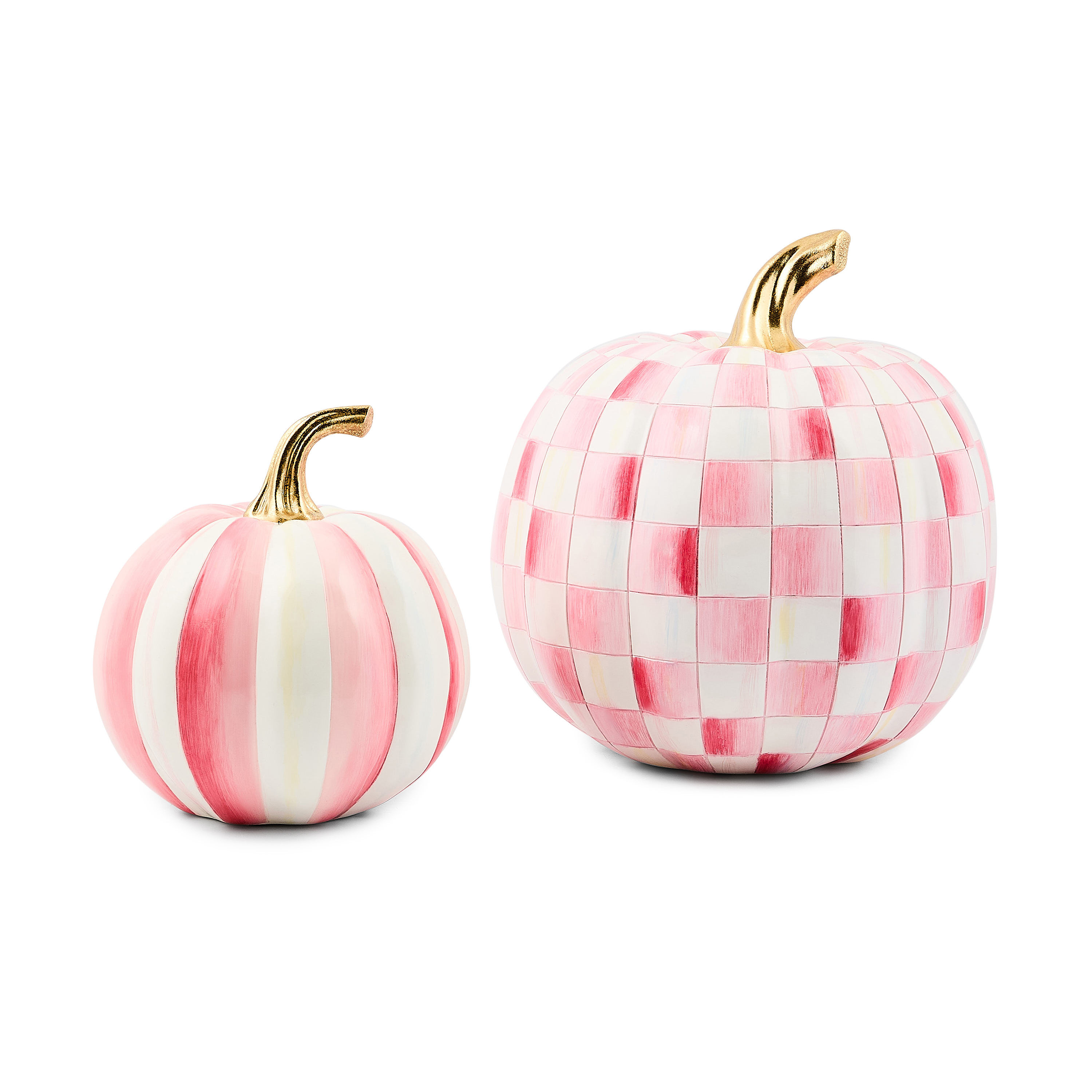 MacKenzie-Childs Classic Bubblegum Stripe Small & Check Medium Pumpkin Set | MacKenzie-Childs