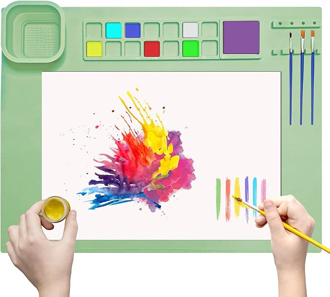 Silicone Painting Mat 20"x16" Silicone Craft Mat with Detachable Cup Collapsible Non-Stick Art Ma... | Amazon (US)