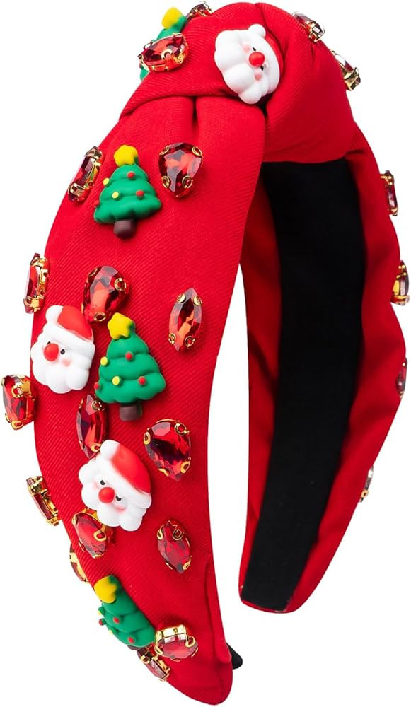 TULOBI Christmas Headband for Women Knotted Headband Xmas Red Green Rhinestone Crystal Jeweled Ha... | Amazon (US)