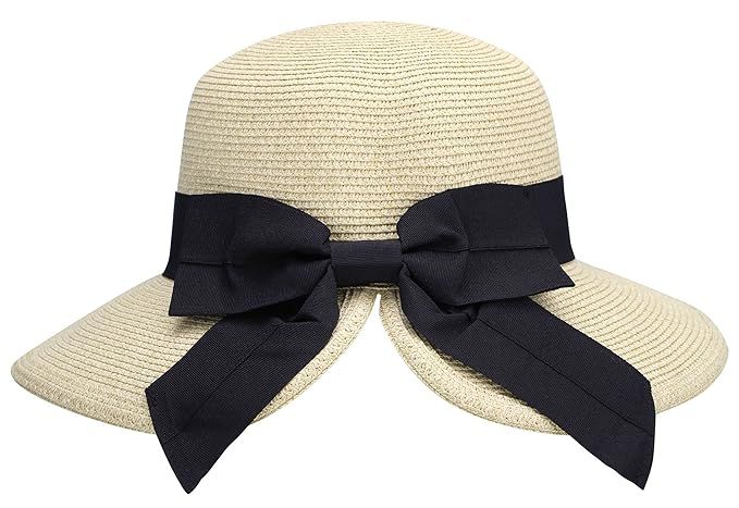 AbbyLexi Women's Pretty Vintage Foldable Straw Hat w/Large Accent Bowtie | Amazon (US)