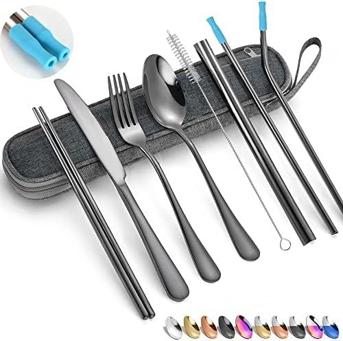 Travel Reusable Utensils Silverware with Case,Camping Cutlery set,Chopsticks and Straw for Campin... | Amazon (US)