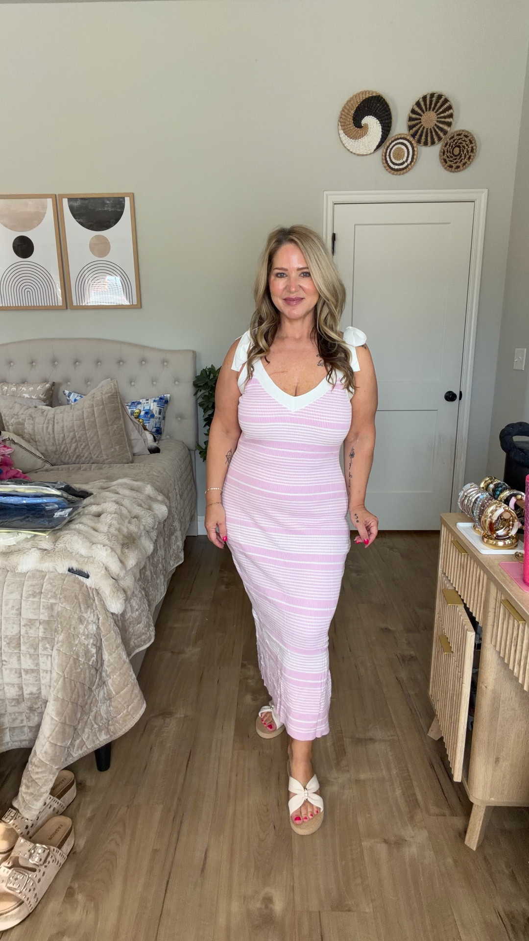 Size large in everything except the blue stripe pants are a medium and the jeans are a size 12 short

#LTKPetite #LTKMidsize #LTKOver40