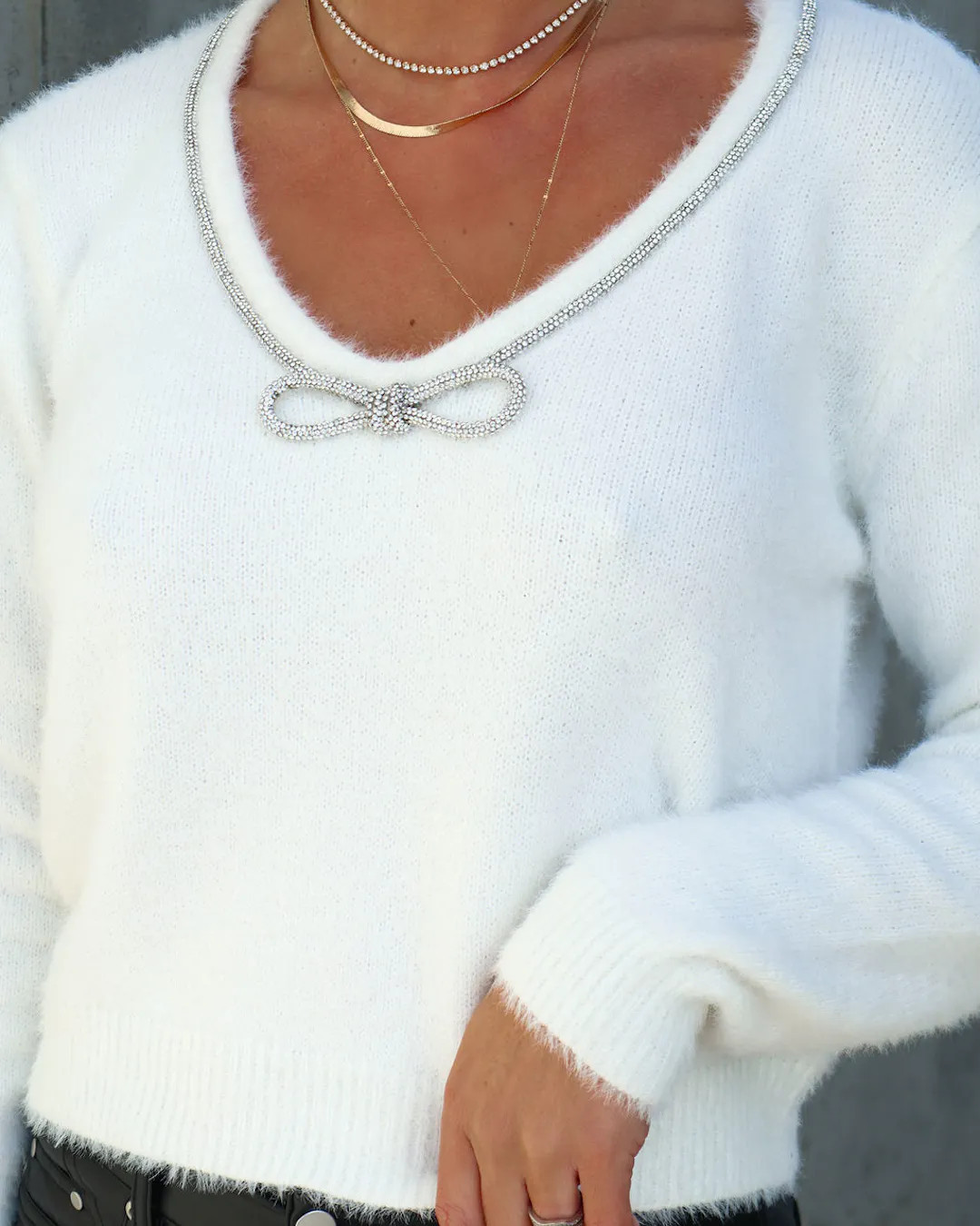 Lovely Moments Embellished Bow Sweater - Cream | VICI