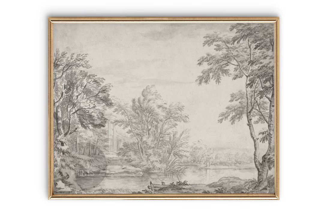 Landscape Sketch Digital Prints Wall Art Black and White Gray Print Oversized Wall Decor Modern F... | Etsy (US)