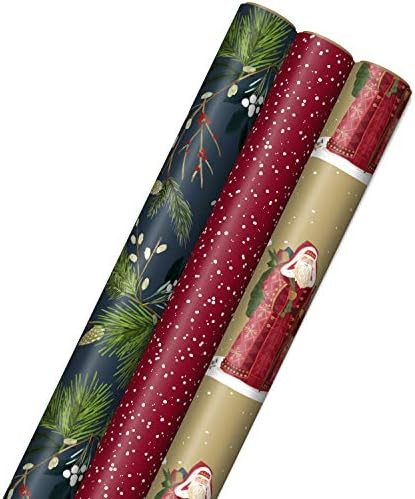 Hallmark Holiday Wrapping Paper with Cut Lines on Reverse (3 Rolls: 120 sq. ft. ttl) Navy Blue Fo... | Amazon (US)