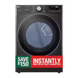 LG 7.4 Cu. Ft. Vented SMART Stackable Gas Dryer in Black Steel with TurboSteam and Sensor Dry Tec... | The Home Depot