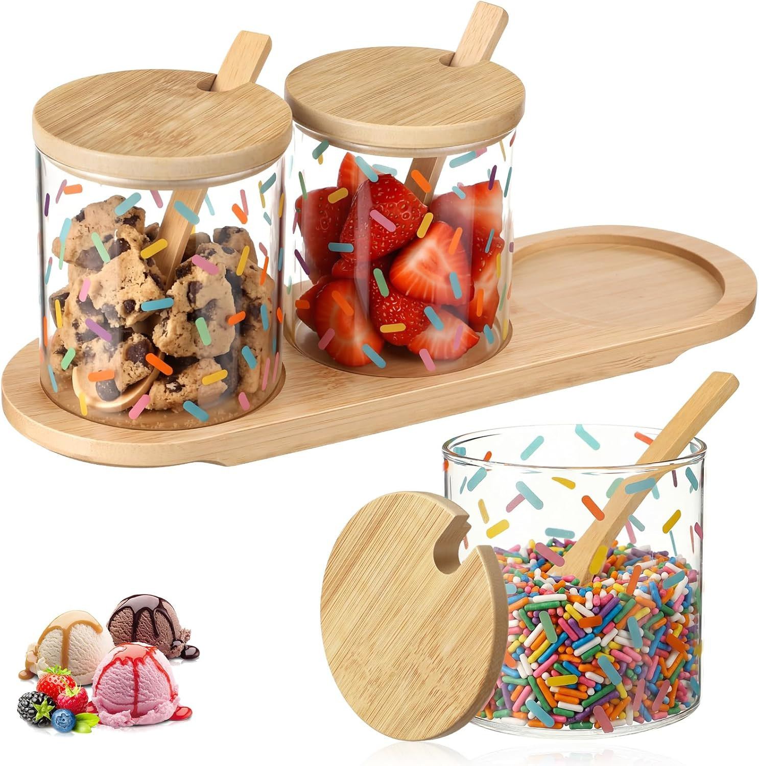 Ice Cream Bar Supplies Ice Cream Toppings Container with Lid Spoon | Amazon (US)