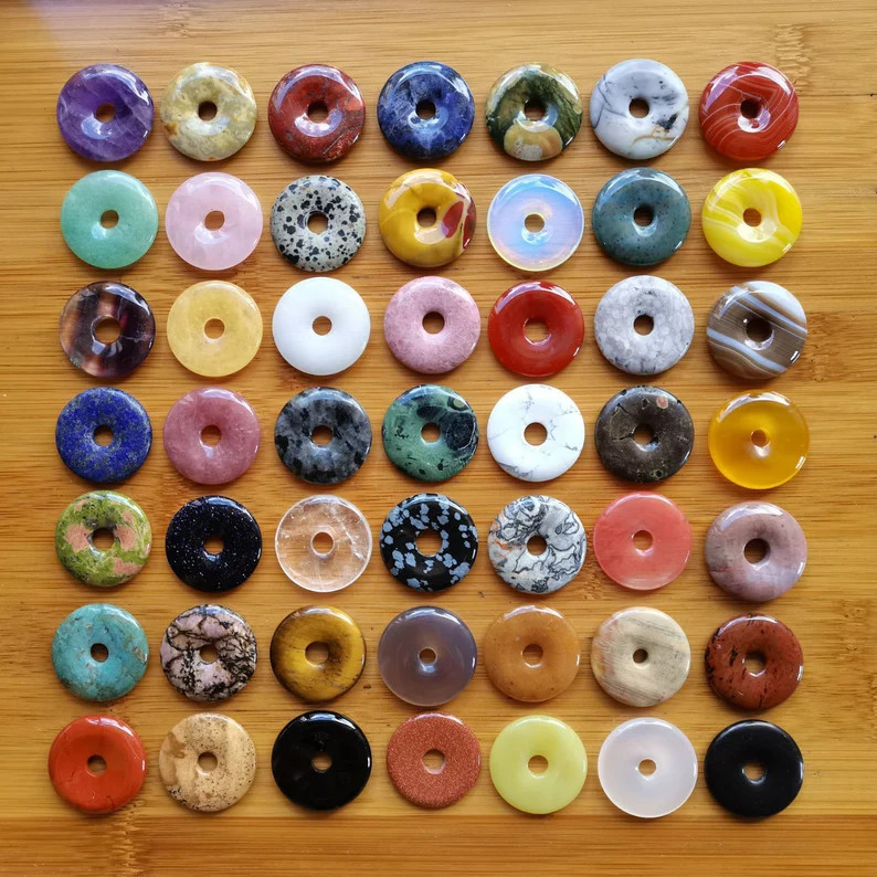 12pcs / 24pcs Wholesale 30mm Mixed Gemstone Round Donut Focal Pendant Beads DIY for Jewelry Makin... | Etsy (US)