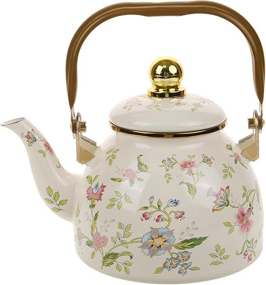 MAGICLULU Enamel Tea Kettle for Stovetop 1L Vintage Floral Teakettle Enamel on Steel Teapot with ... | Amazon (US)