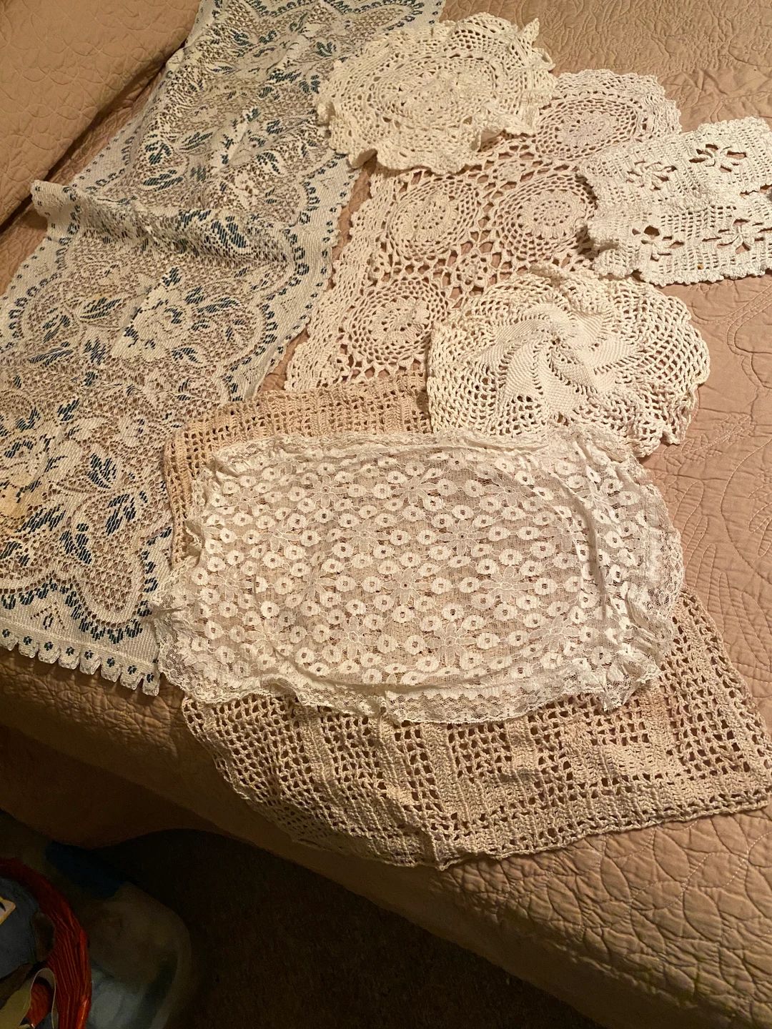 Vintage Lot of 8 Crochet Lace Doilies French Country Doily, Craft Supplies Lot of Crocheted Piece... | Etsy (US)