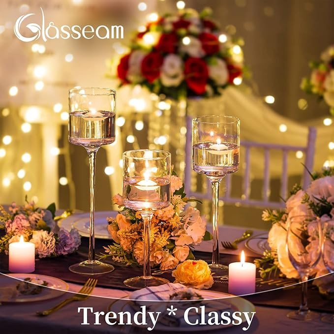 Glass Candle Holders for Pillar Candles, Glasseam Glass Candle Holder Long 5 Set, Floating Candle... | Amazon (US)