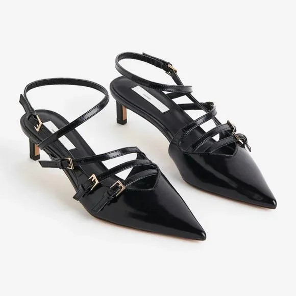 NWT H&M Black Leather Slingbacks | Poshmark