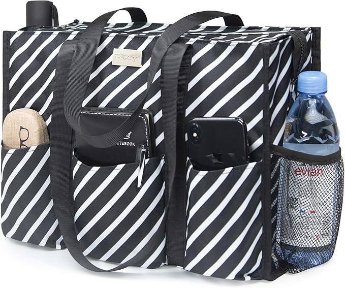 TOPDesign Utility Water Resistant Tote Bag with 13 Exterior & Interior Pockets, Top Zipper Closur... | Amazon (US)