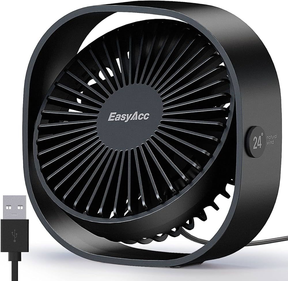EasyAcc USB Desk Fan, 3 Speeds USB Fan [Lower Noise USB Powered ONLY&Powerful Desk Fan] USB Porta... | Amazon (US)