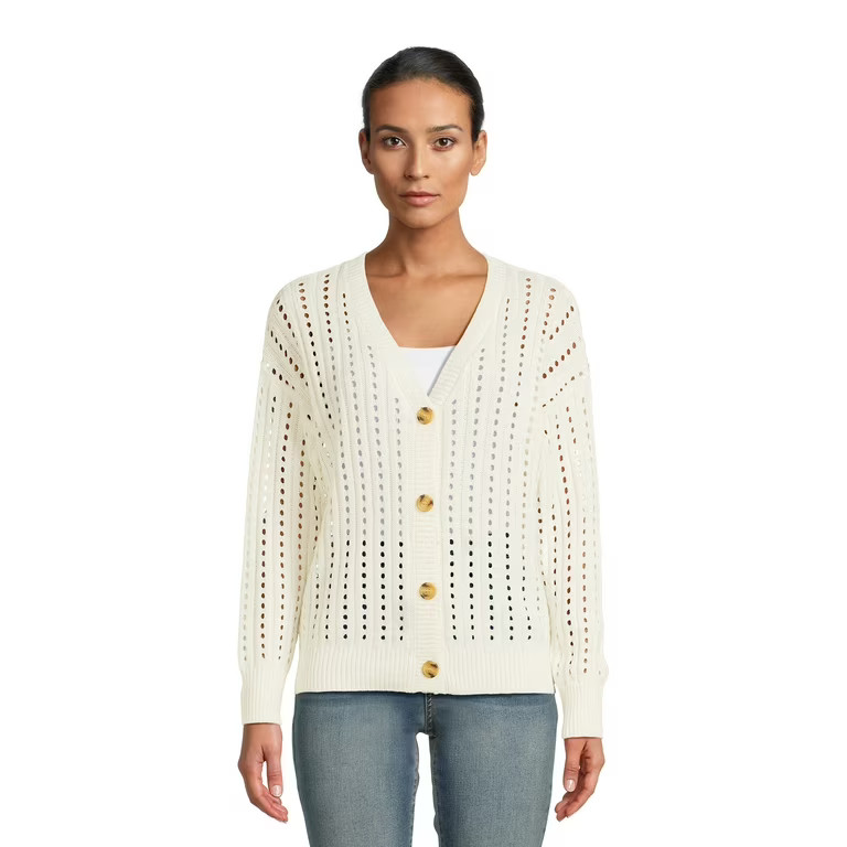 Time and Tru Women's Pointelle Boyfriend Cardigan | Walmart (US)