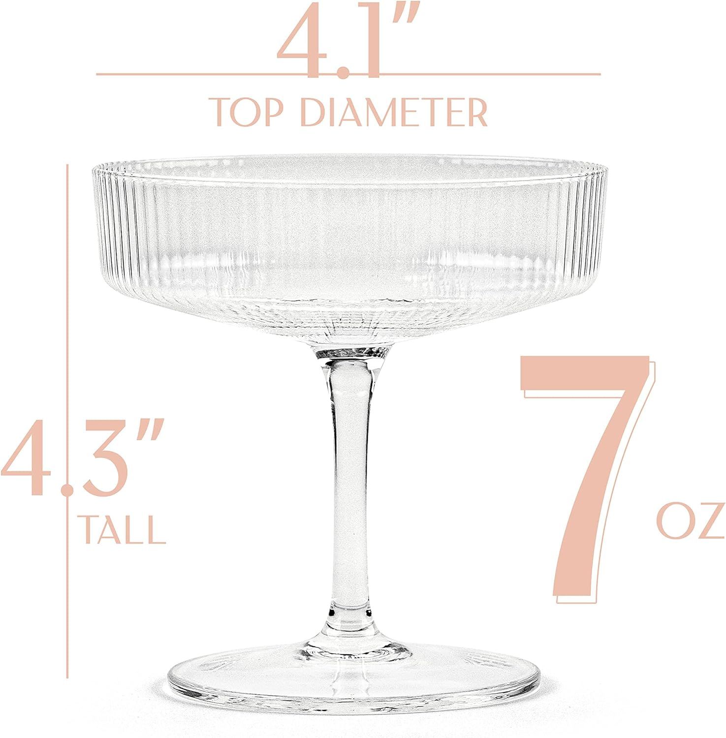 Amazon.com | Vintage Art Deco Coupe Glasses | Set of 4 | 7 oz Classic Cocktail Glassware for Cham... | Amazon (US)
