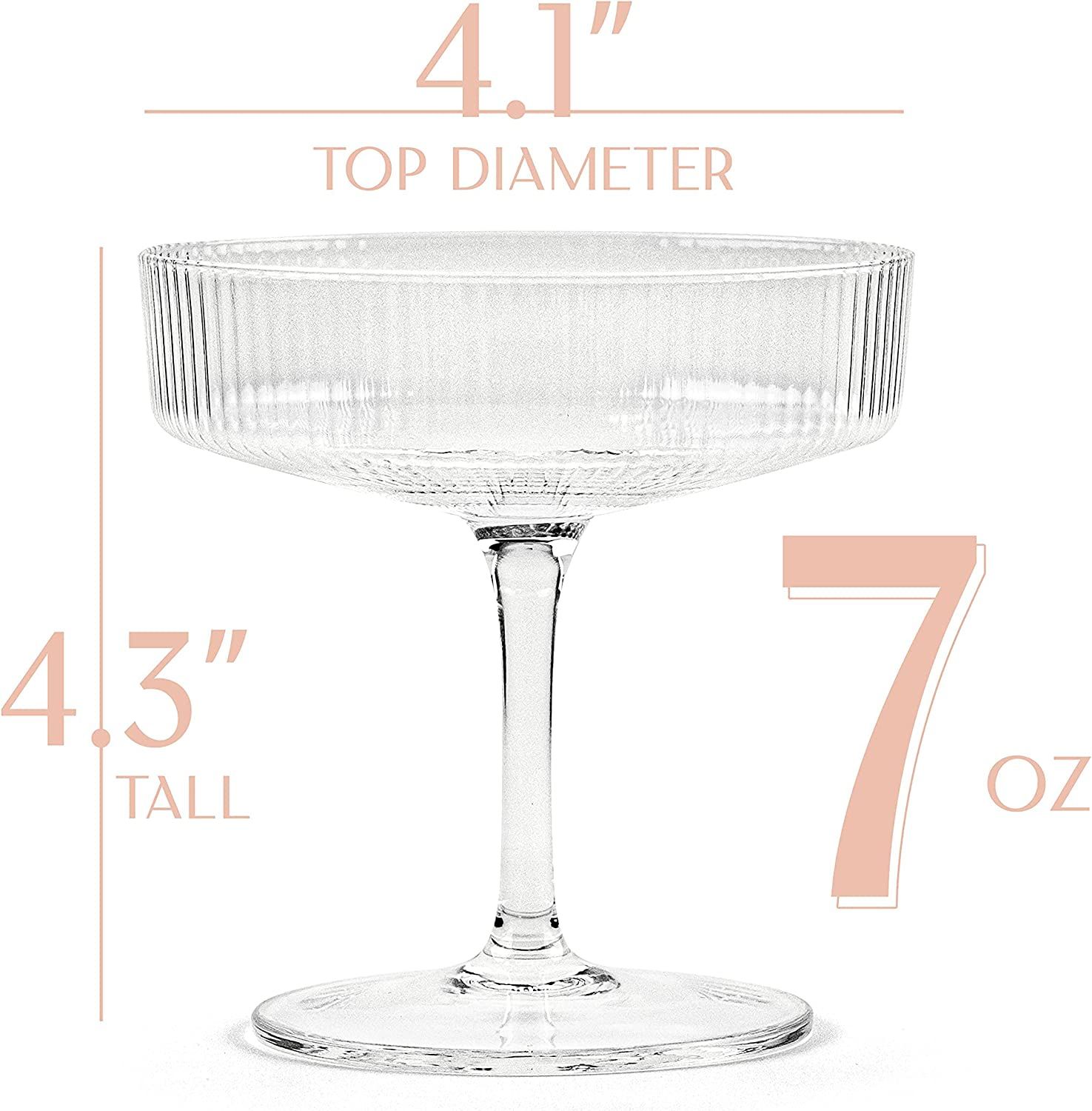 Vintage Art Deco Coupe Glasses | Set of 4 | 7 oz Classic Cocktail Glassware for Champagne, Martin... | Amazon (US)
