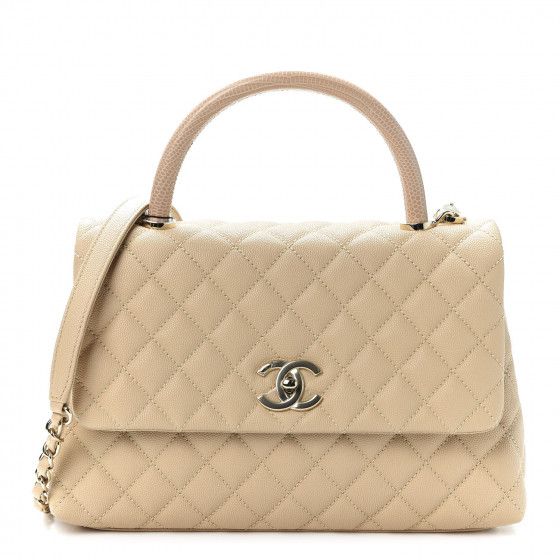 Caviar Lizard Quilted Small Coco Handle Flap Beige | Fashionphile