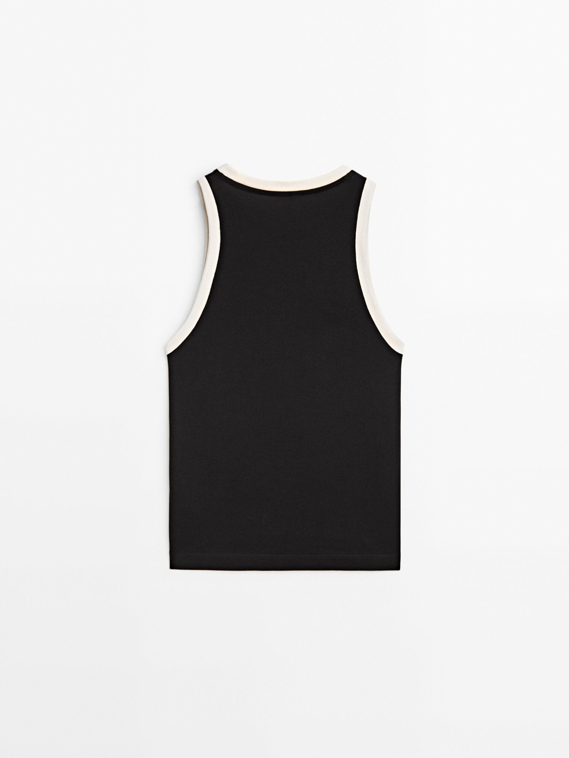 Sleeveless contrast T-shirt | Massimo Dutti UK