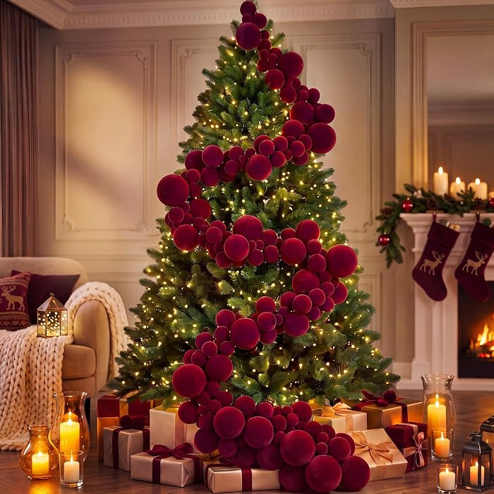 6ft Large Velvet Christmas Ball Garland Ornament, Burgundy | Amazon (US)