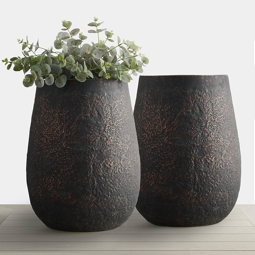 20" H Weathered Concrete Tall Planter, Set of 2, Large Outdoor Indoor Decorative Flower Pot with ... | Amazon (US)