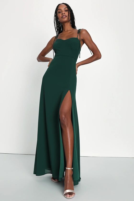 Thriving Elegance Emerald Green Tie-Strap Maxi Dress | Lulus
