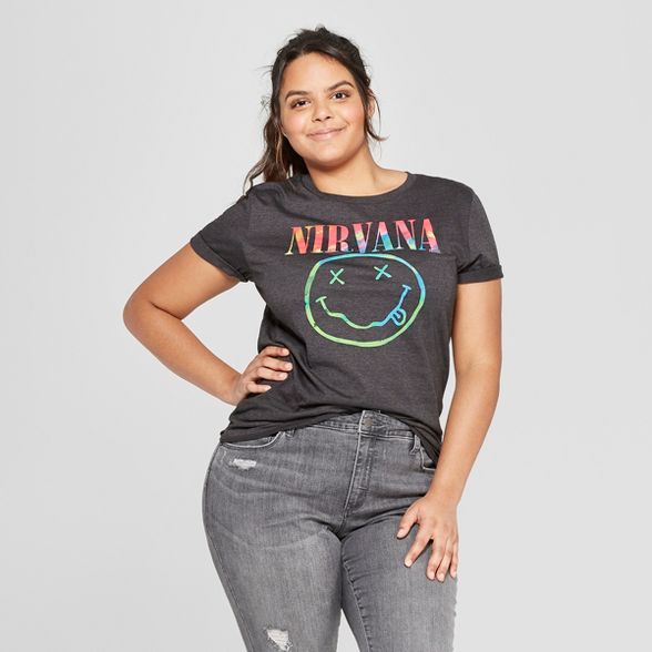 Women's Nirvana Neon Smile Short Sleeve Boyfriend Graphic T-Shirt | Target