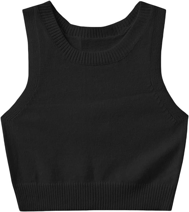Verdusa Women's Round Neck Sleeveless Knit Sweater Vest Pullover Crop Tank Top | Amazon (US)