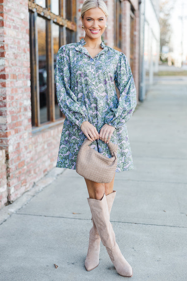 Under The Stars Green Floral Balloon Sleeve Dress | The Mint Julep Boutique