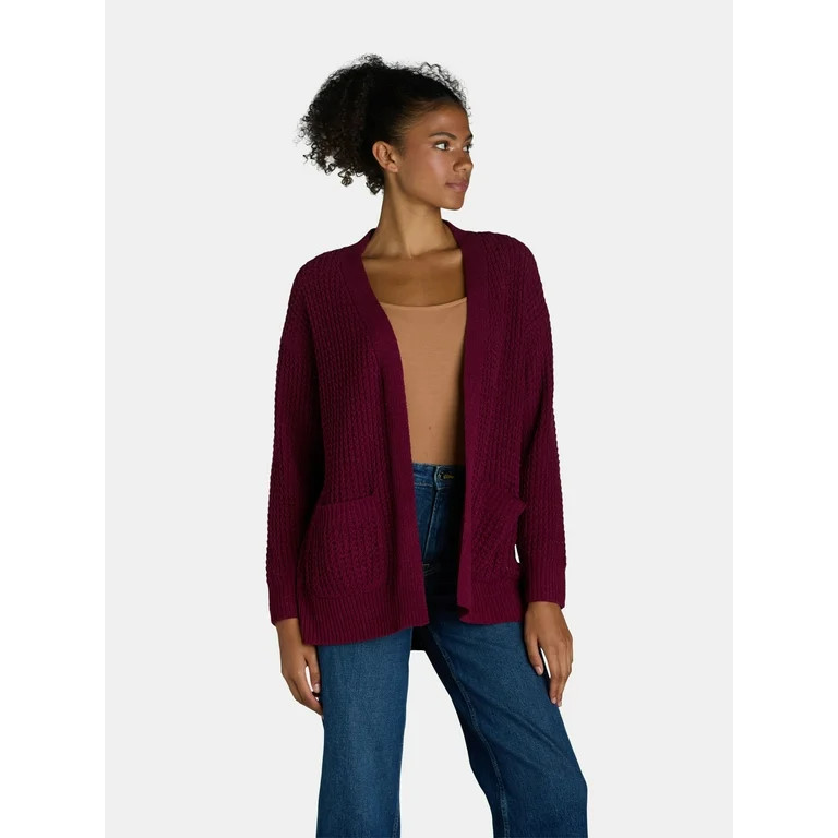 Time and True Women's Open Front Chenille Cardigan Sweater, Midweight, Sizes XS-XXXL | Walmart (US)