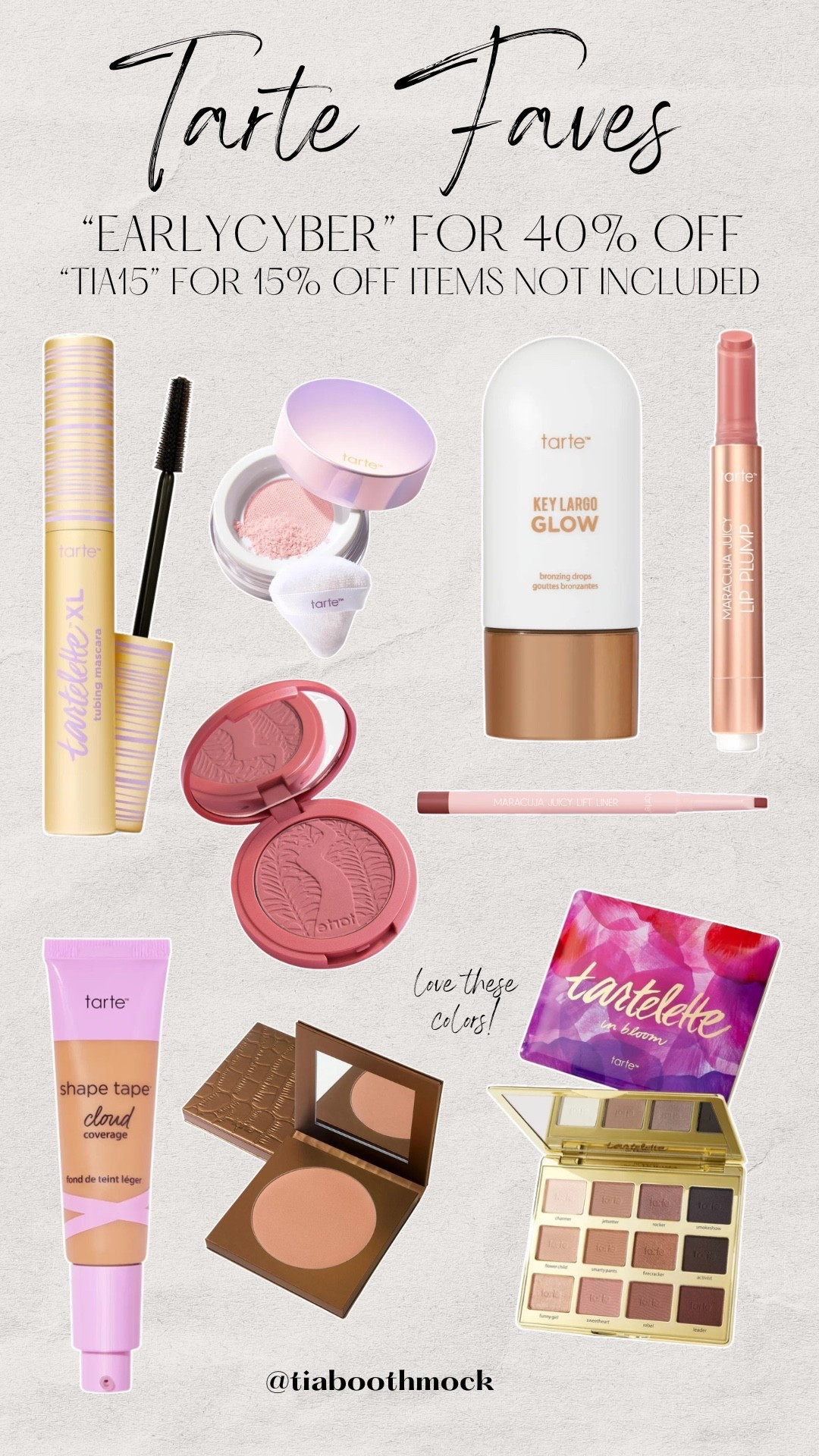 My Tarte faves 💜 Use code EARLYCYBER for 40% off or TIA15 for 15% off items not included in the sale!