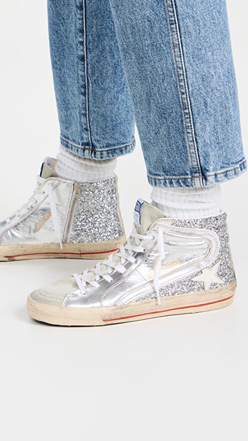 Golden Goose Slide Suede Toe Laminated and Glitter Sneakers | SHOPBOP | Shopbop