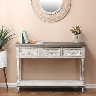 Farmhouse 48 in. White/Dark Gray Standard Rectangle Wood Console Table with Drawers | The Home Depot